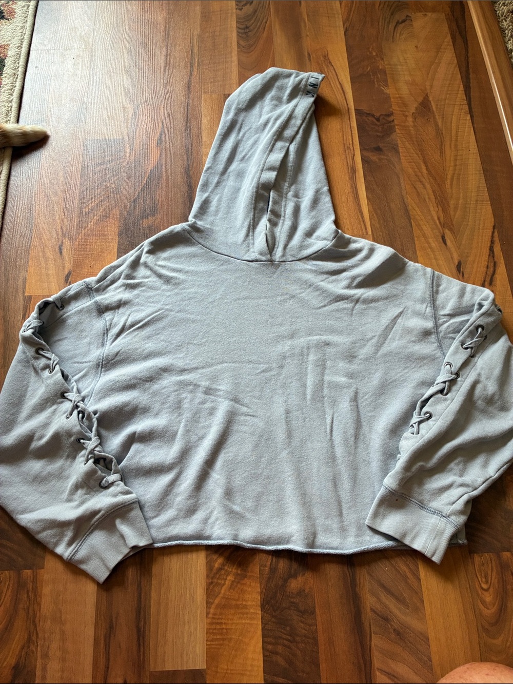 Victoria's Secret Light Gray Hooded Lace-Up Sleeve Crop Sweatshirt